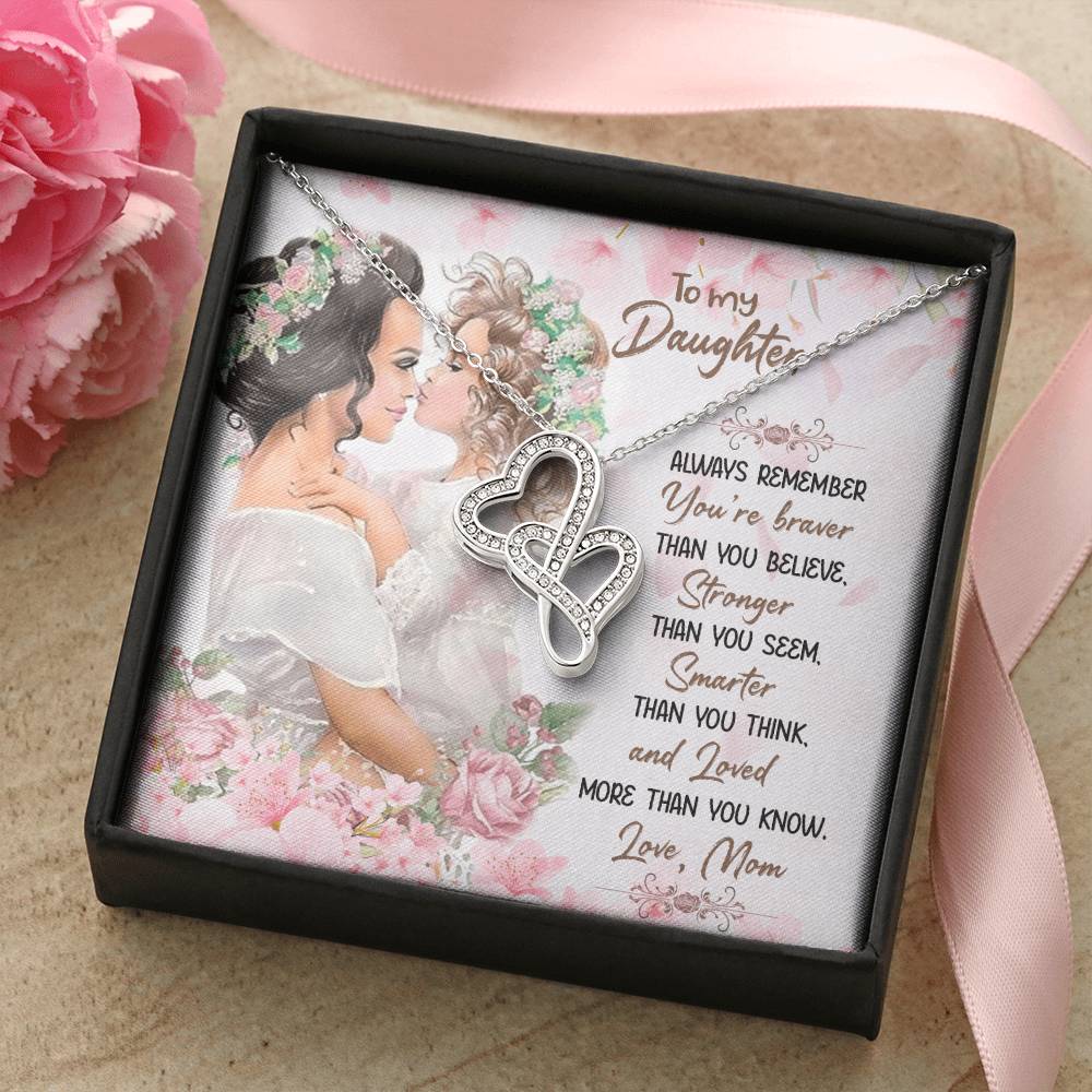 To My Daughter Necklace - Mom To Daughter Double Heart Necklace Gift - Mom And Daughter Always Remember Gift From Mom  7 Double Hearts Necklace