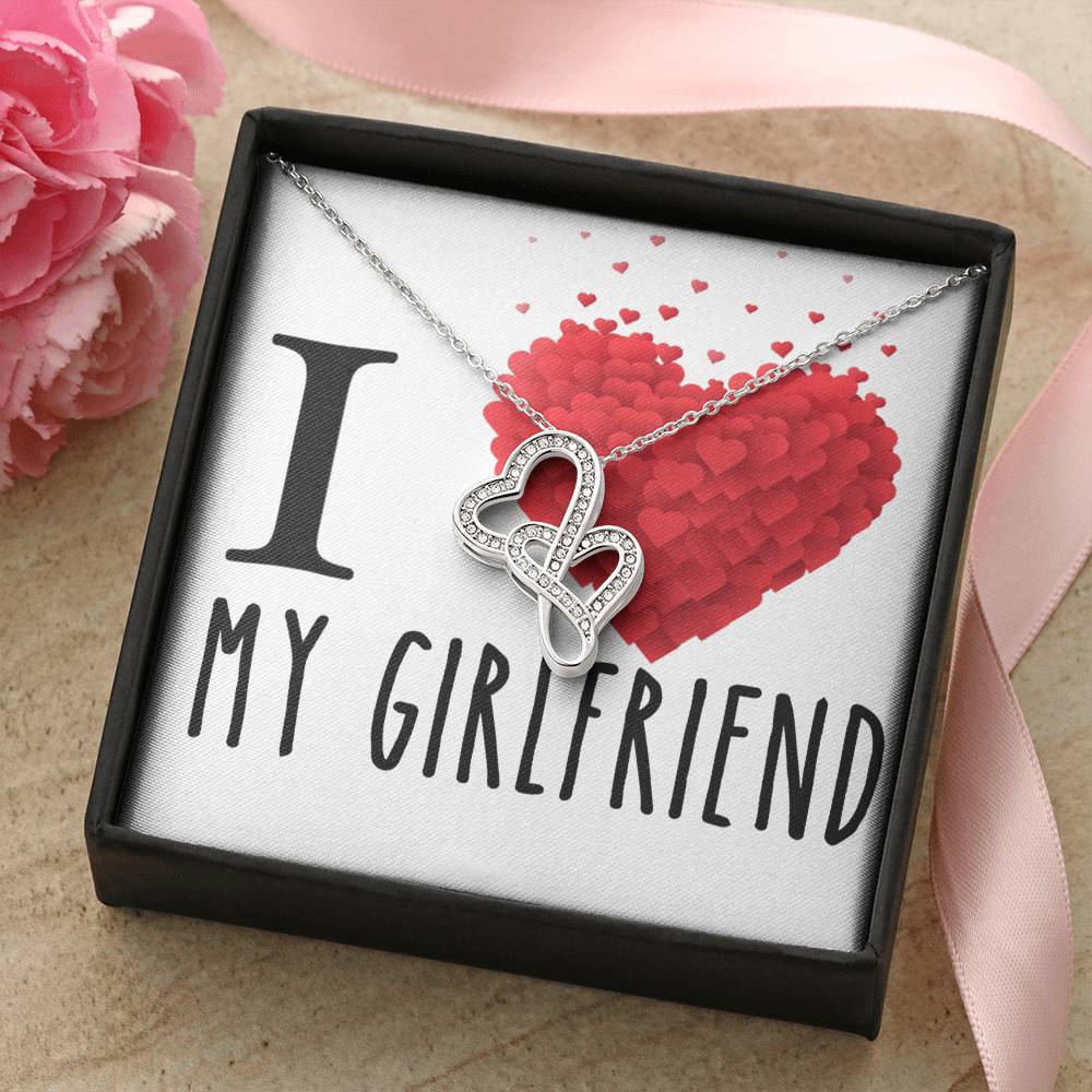I Love My Girlfriend Love Double Hearts Cz Necklace For Valentines Day Or Birthday Gift Double Hearts Necklace