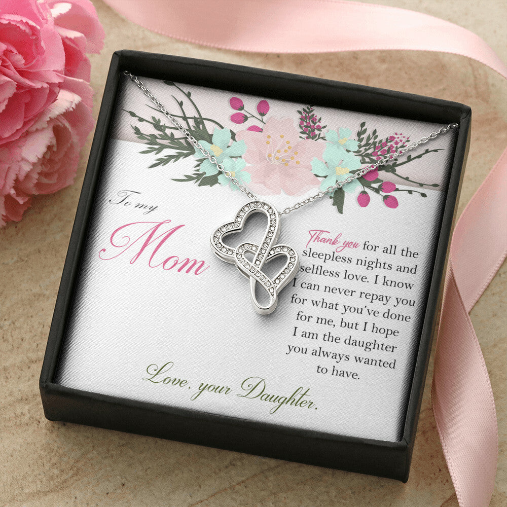 To My Mom -  - Gift For Mother Double Hearts Necklace
