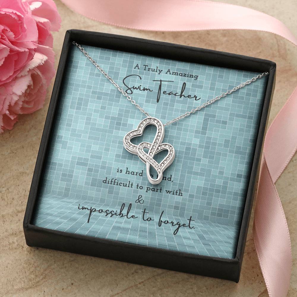Gift For Swim Teacher Swim Teacher Appreciation Gift A Truly Amazing Swim Teacher Gift Double Hearts Necklace