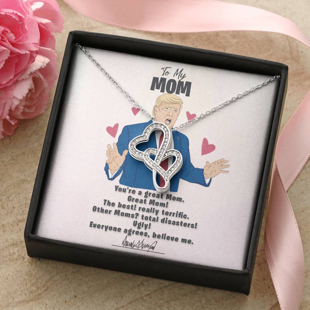 To My Mom - I Love You Message - Tmm08 Double Hearts Necklace