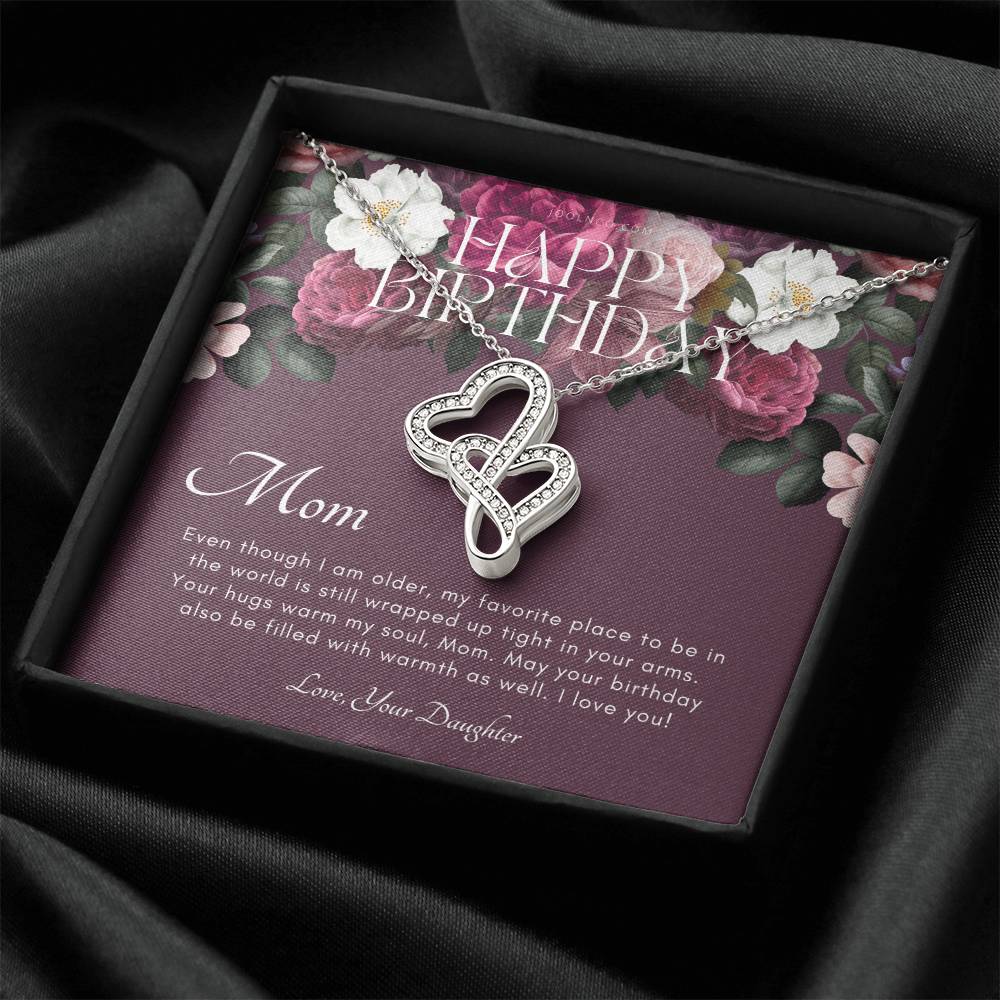 Mother's Birthday Gift  From Daughter  Gift For Mom On Her Birthday  Mom Necklace  Best Mom Gift Message Card 1 Double Hearts Necklace