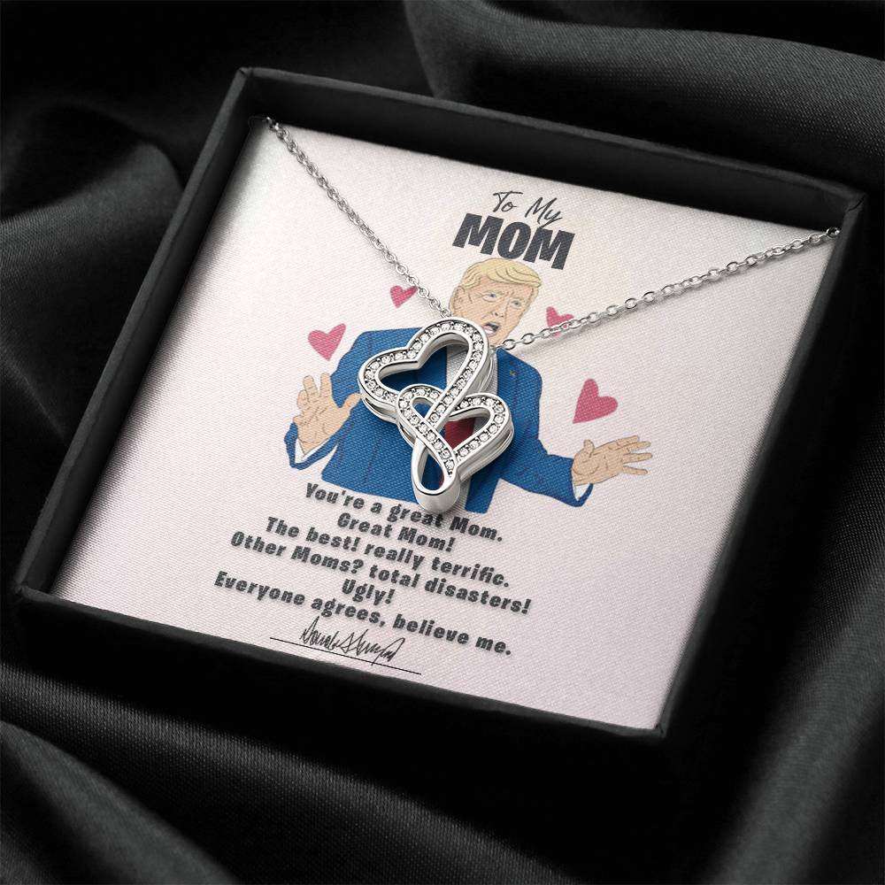 To My Mom - I Love You Message - Tmm08 Double Hearts Necklace