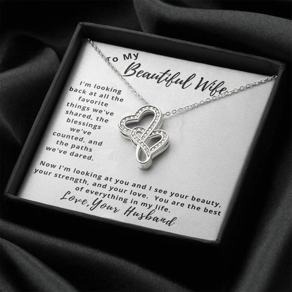 My Beautiful Wife- Looking At You-Love Your Husband Double Hearts Necklace