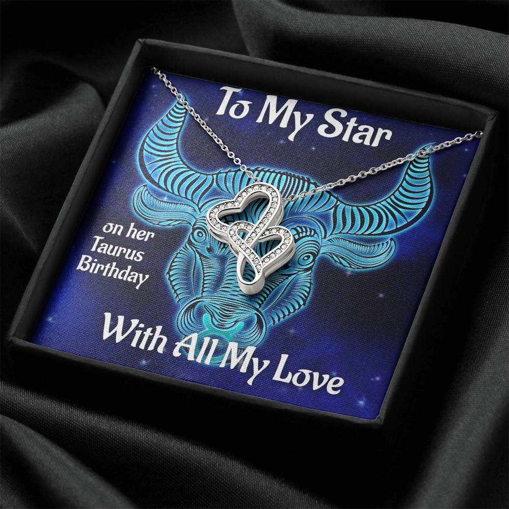 Taurus Birthday Gift  Taurus Necklace  Taurus Intertwined Heart Necklace  Tautus Star Sign Gift  Double Hearts Necklace