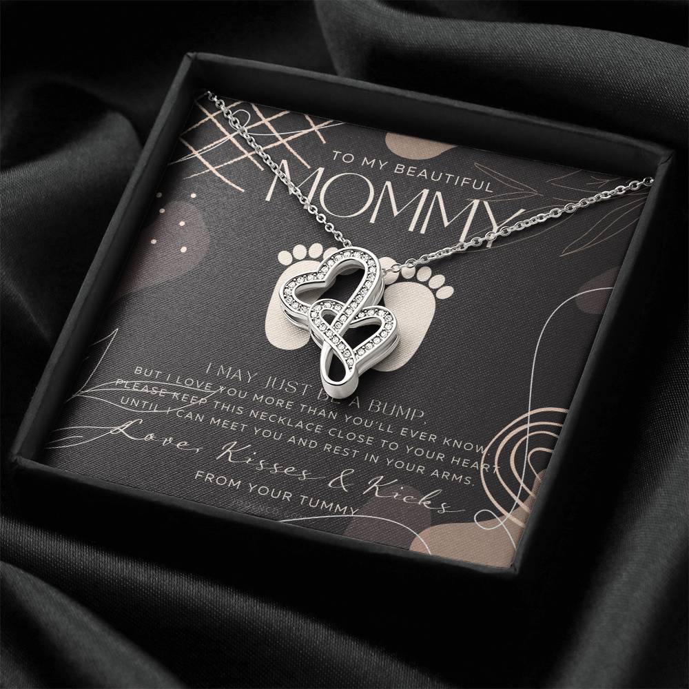 Mom To Be Gift  New Mommy Gift Necklace  Pregnant Wife Gift  I May Just Be A Bump But I Love You  To Mummy From Bump   1 Double Hearts Necklace