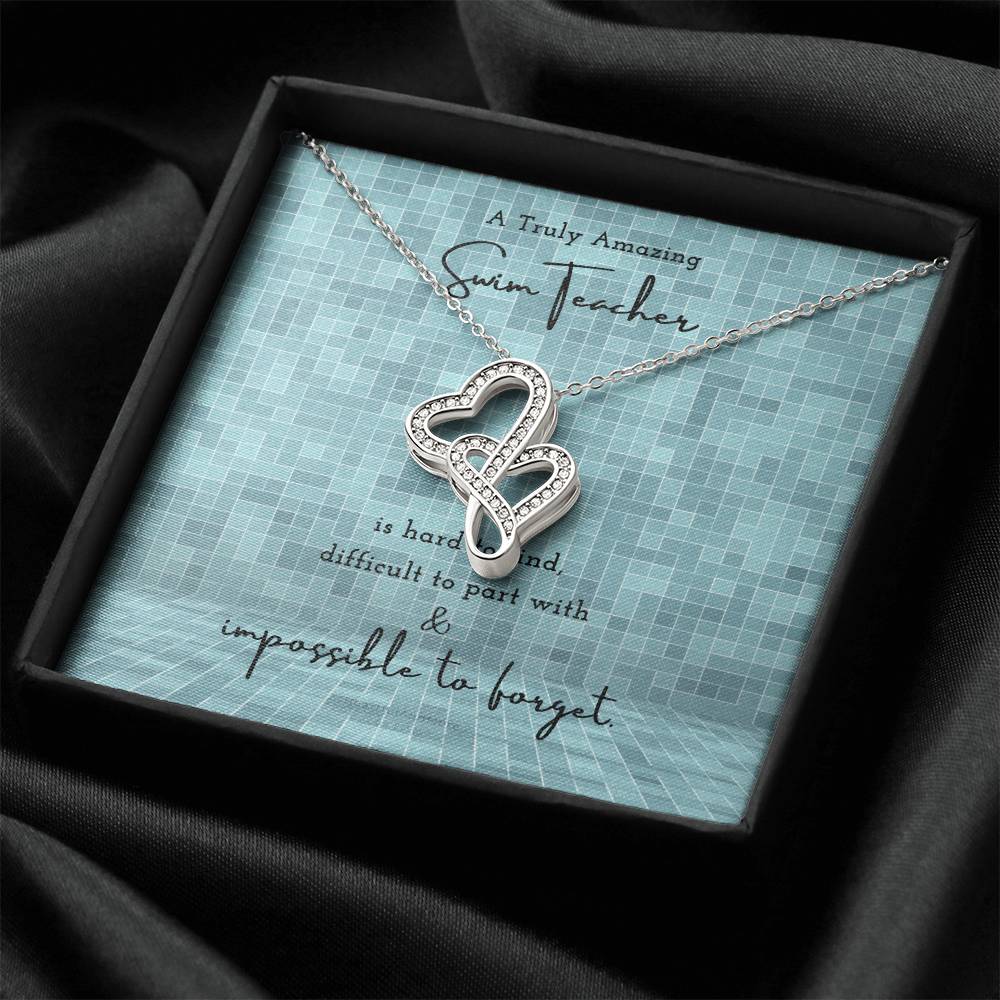 Gift For Swim Teacher Swim Teacher Appreciation Gift A Truly Amazing Swim Teacher Gift Double Hearts Necklace