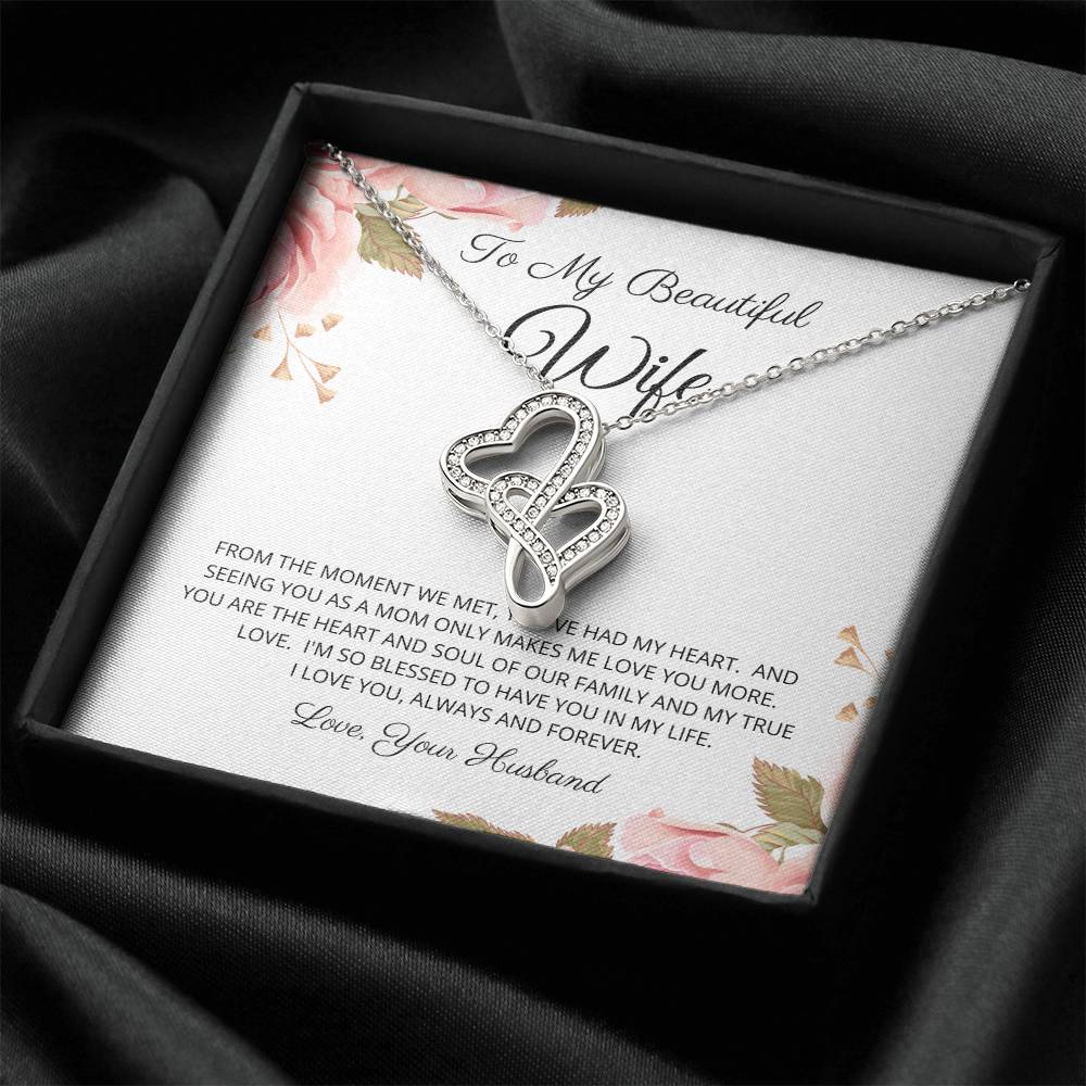 To My Beautiful Wife - Love From Your Husband - Gift For Wife Birthday Necklace Present For Wife Luxurious Necklace Gi Double Hearts Necklace