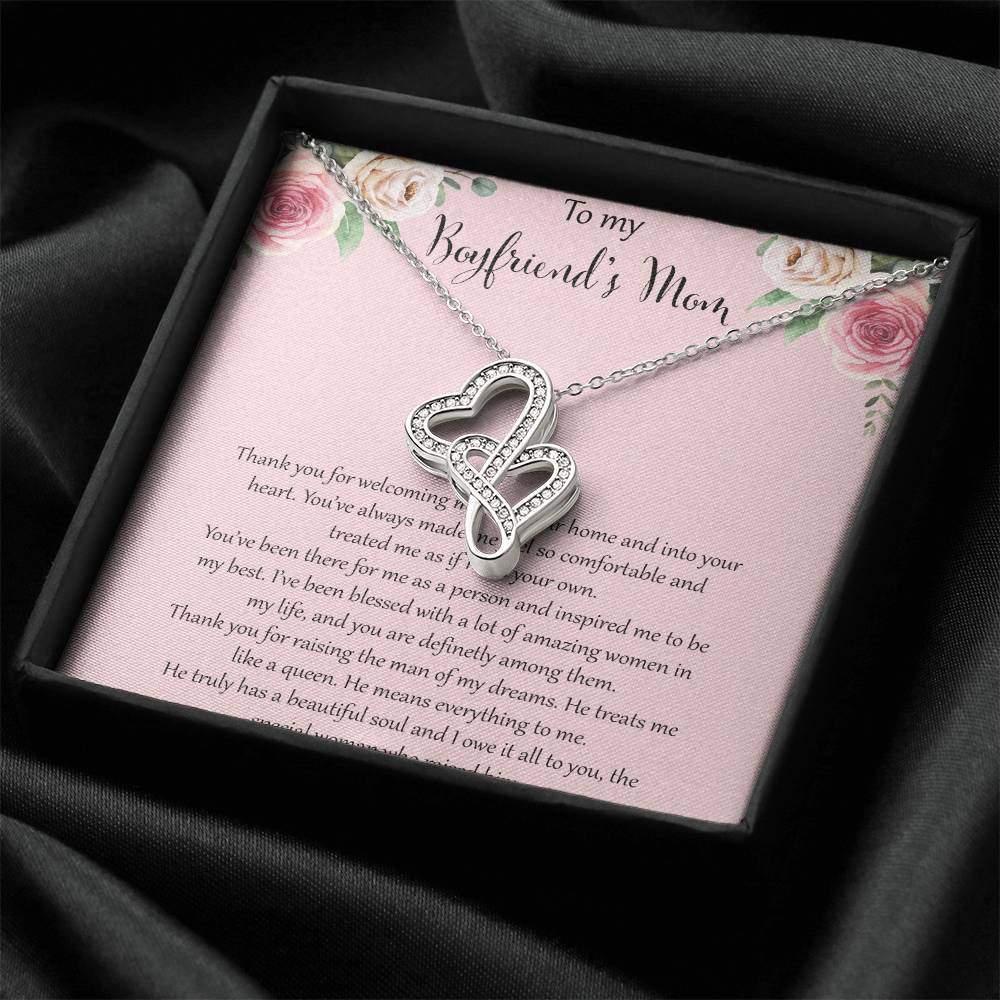 To My Boyfriends Mom - Pink Double Hearts Necklace