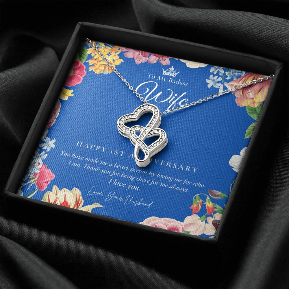 1 Year Anniversary Gift For Wife  1 Year Anniversary Gifts  1 Year Wedding Anniversary Gift Ideas  1St Wedding Anniver Double Hearts Necklace