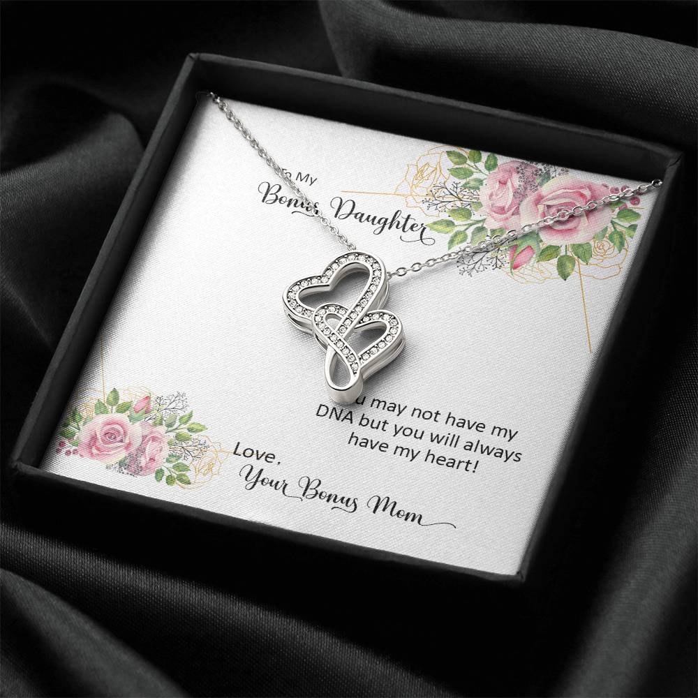 Bonus Daughter From Bonus Mom No Dna But You Have My Heart  7 Double Hearts Necklace
