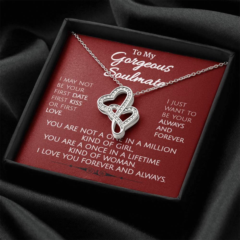 Sparkling Intertwined Hearts Necklace - To My Gorgeous Soulmate Double Hearts Necklace