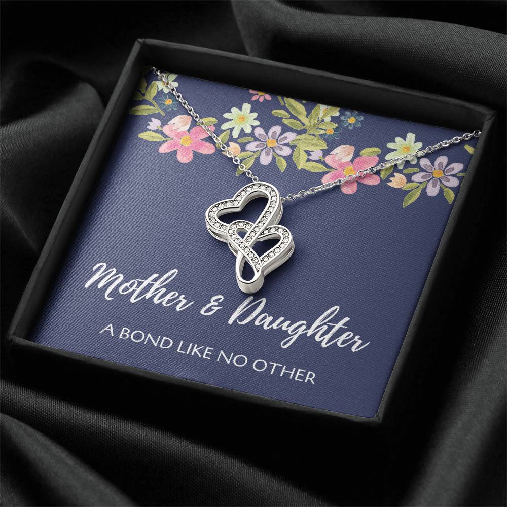 Mother And Daughter A Bond Like No Other 14K White Gold Stainless Steel Necklace Pendant - Gift From Daughter To Mom O Double Hearts Necklace