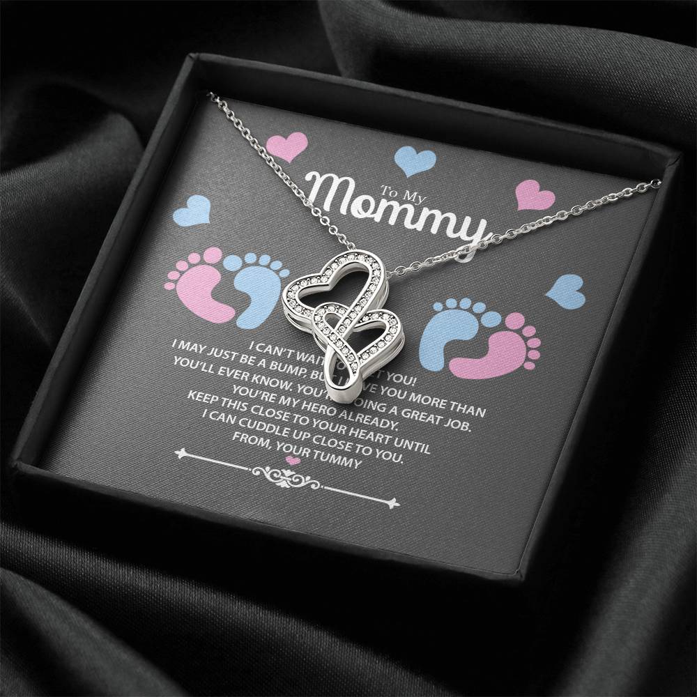 To My Mommy From Your Tummy Gift For Pregnant Wife  Double Hearts Necklace