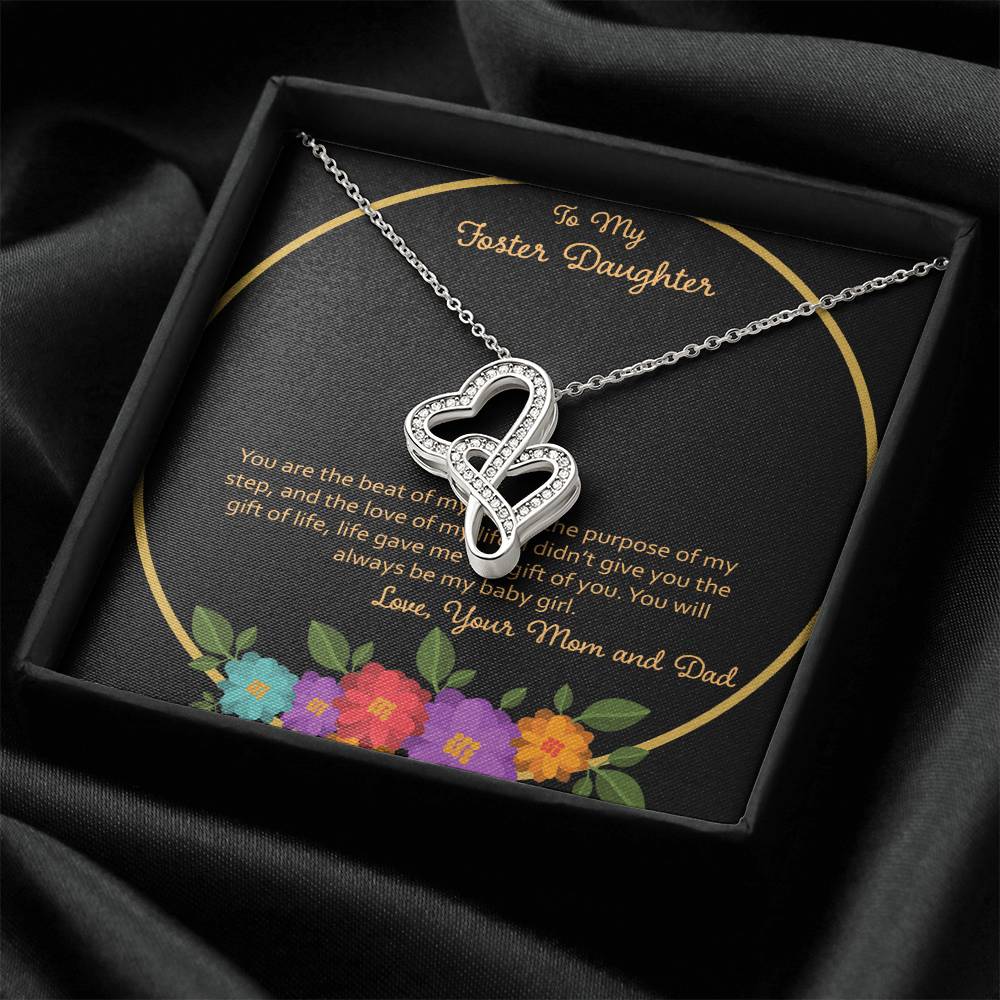 To My Foster Daughter You Are The Beat Of My Heart - Love Mom & Dad Double Hearts Necklace