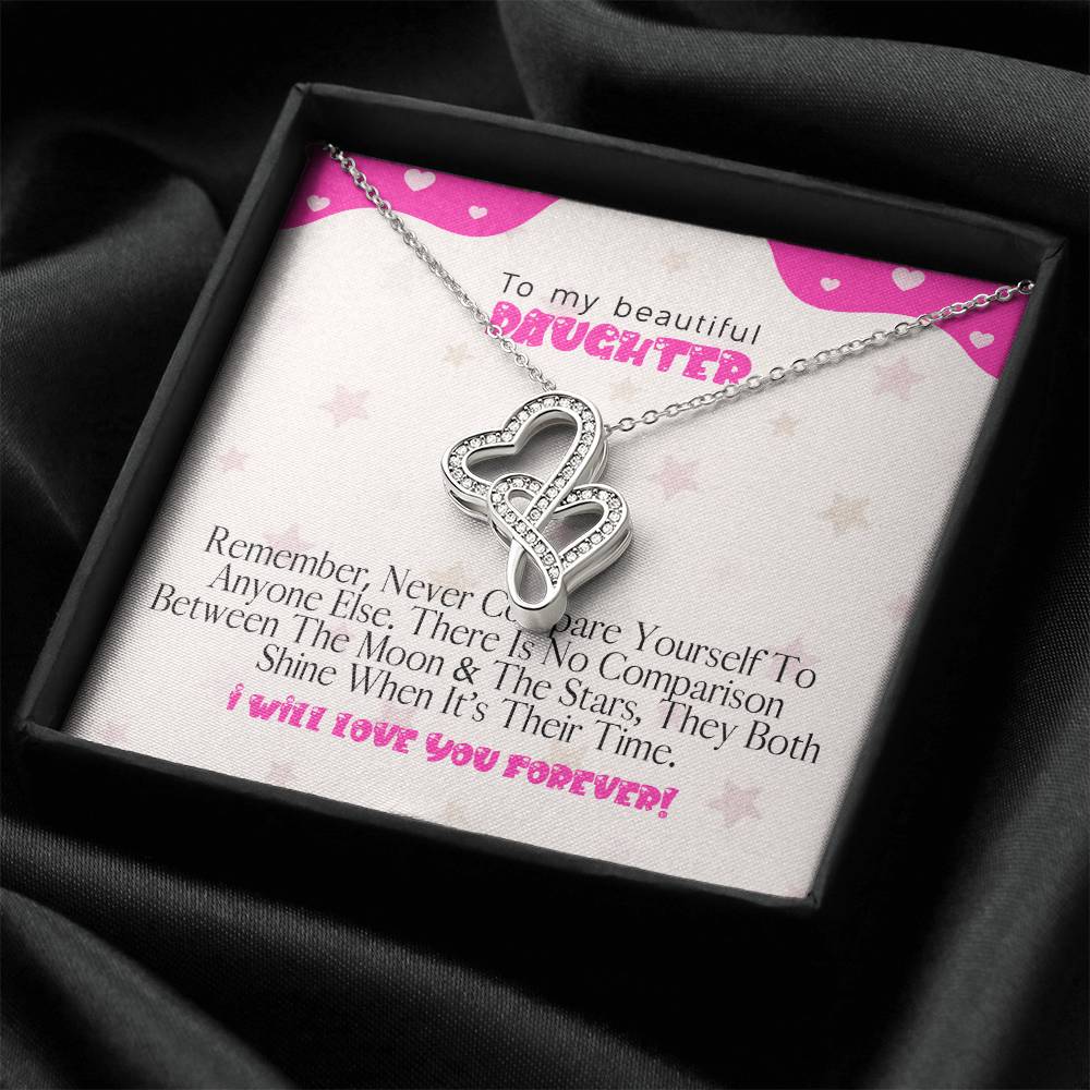 To My Beautiful Daughter - The Perfect Gift For Your Daughter - 2 Double Heart Necklace - Forever Love Daughter Neckla Double Hearts Necklace