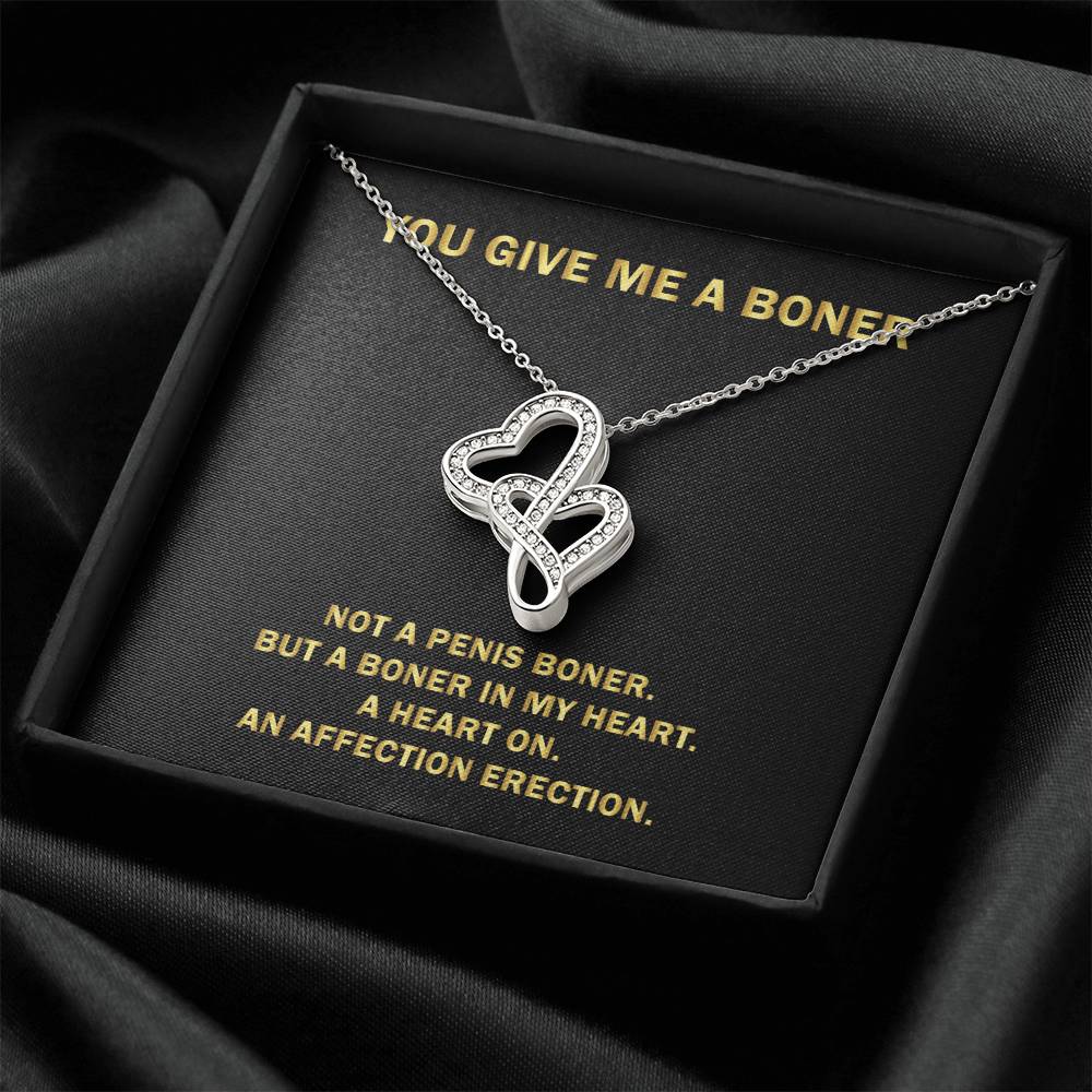 You Give Me A Heart Boner An Affection Erection Pendant  Funny & Sarcastic Love For Her Mature G Double Hearts Necklace