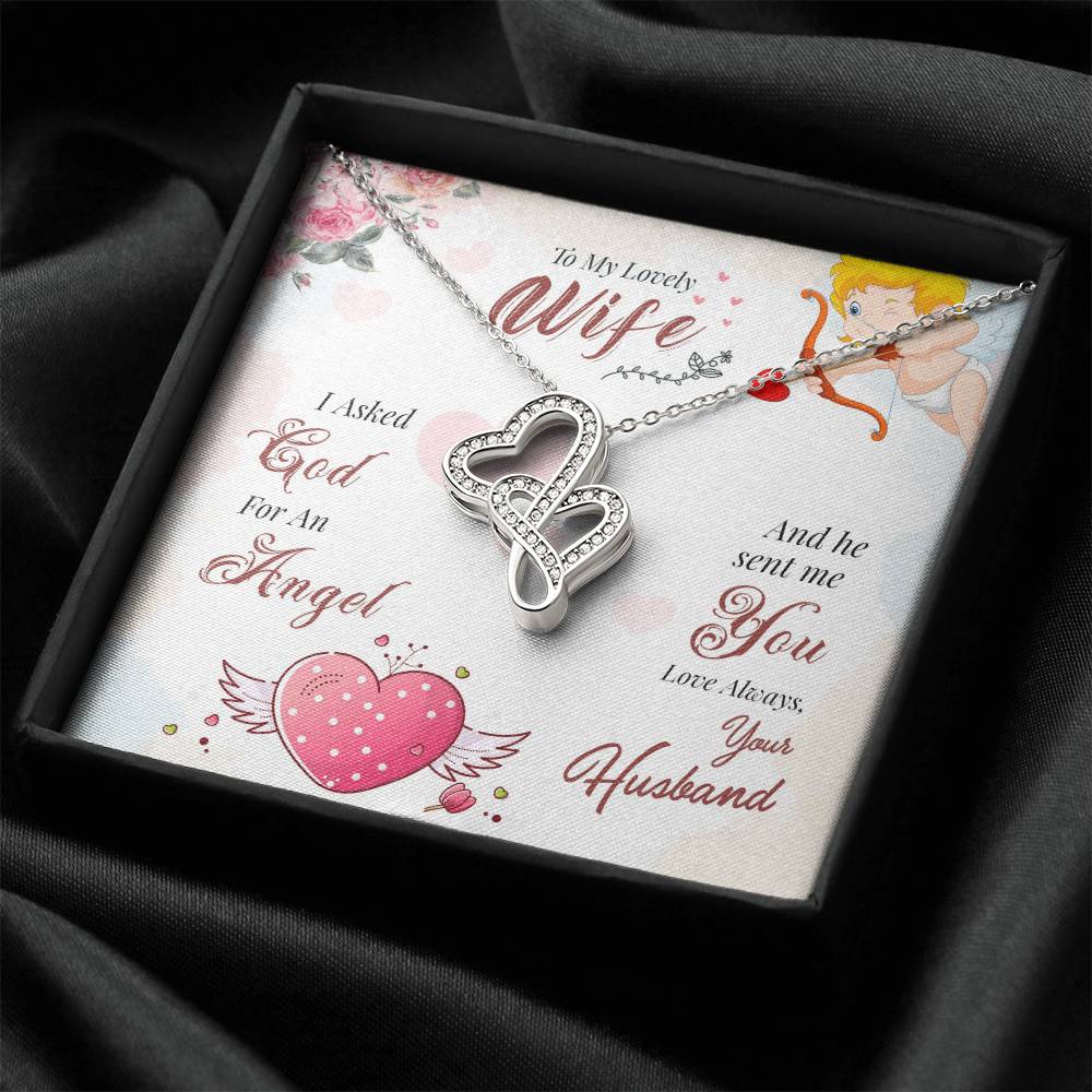 To My Lovely Wife - Love Always Your Husband -  Double Hearts Necklace