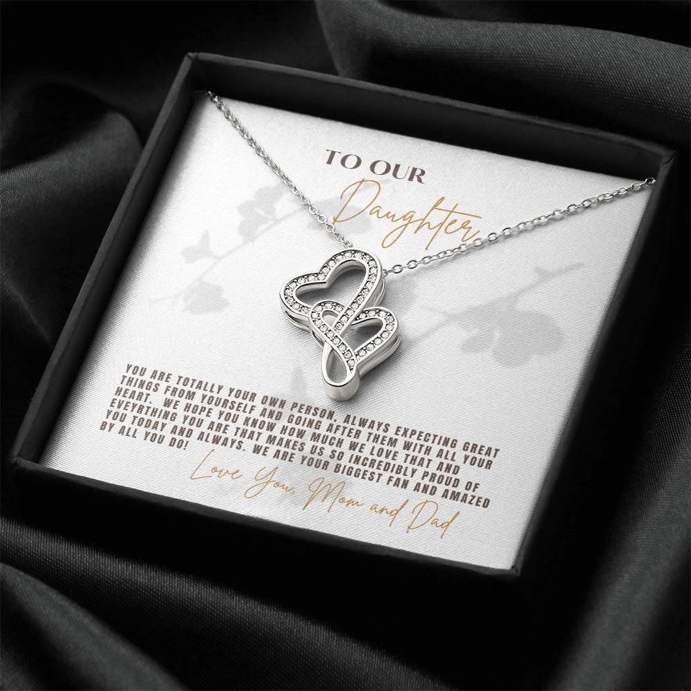 Daughter Gift Parents With Special Message Card Double Heart Necklace Gift Present For Daughter Double Hearts Necklace