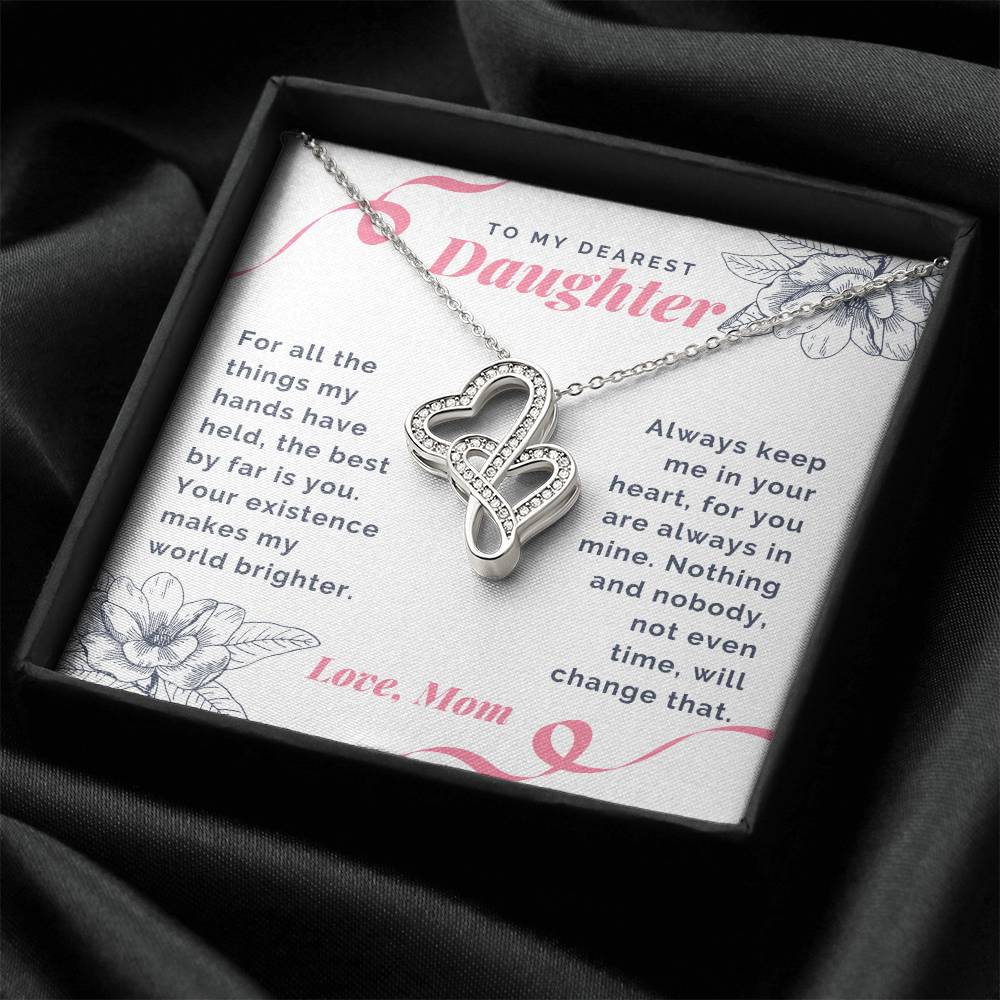 Daughter Makes My World Brighter Double Hearts Necklace