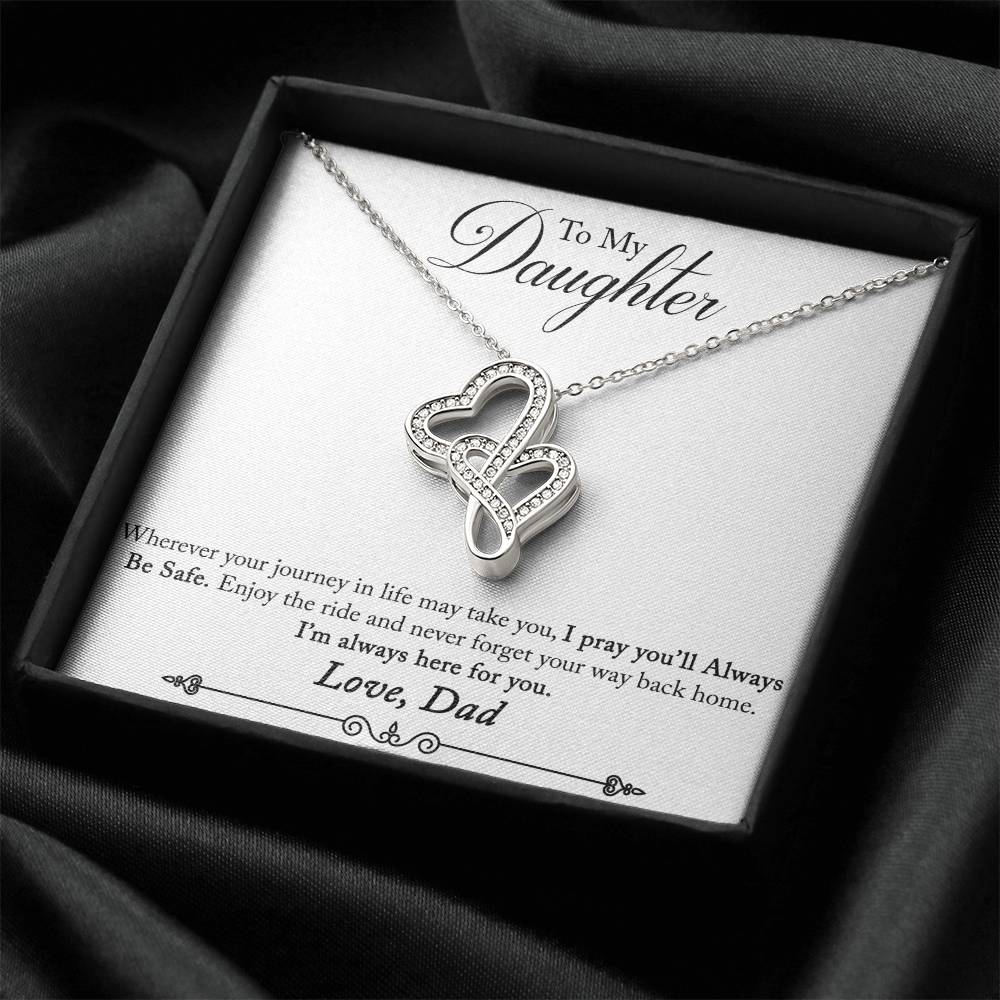 To Daughter From Dad Double Hearts Necklace