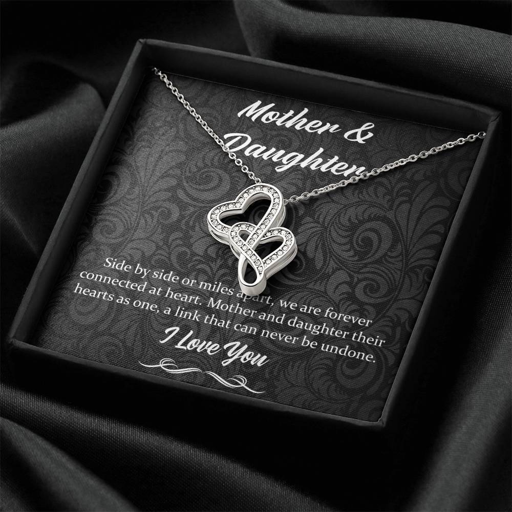 Side By Side Or Miles Apart - Mother & Daughter Double Hearts Necklace