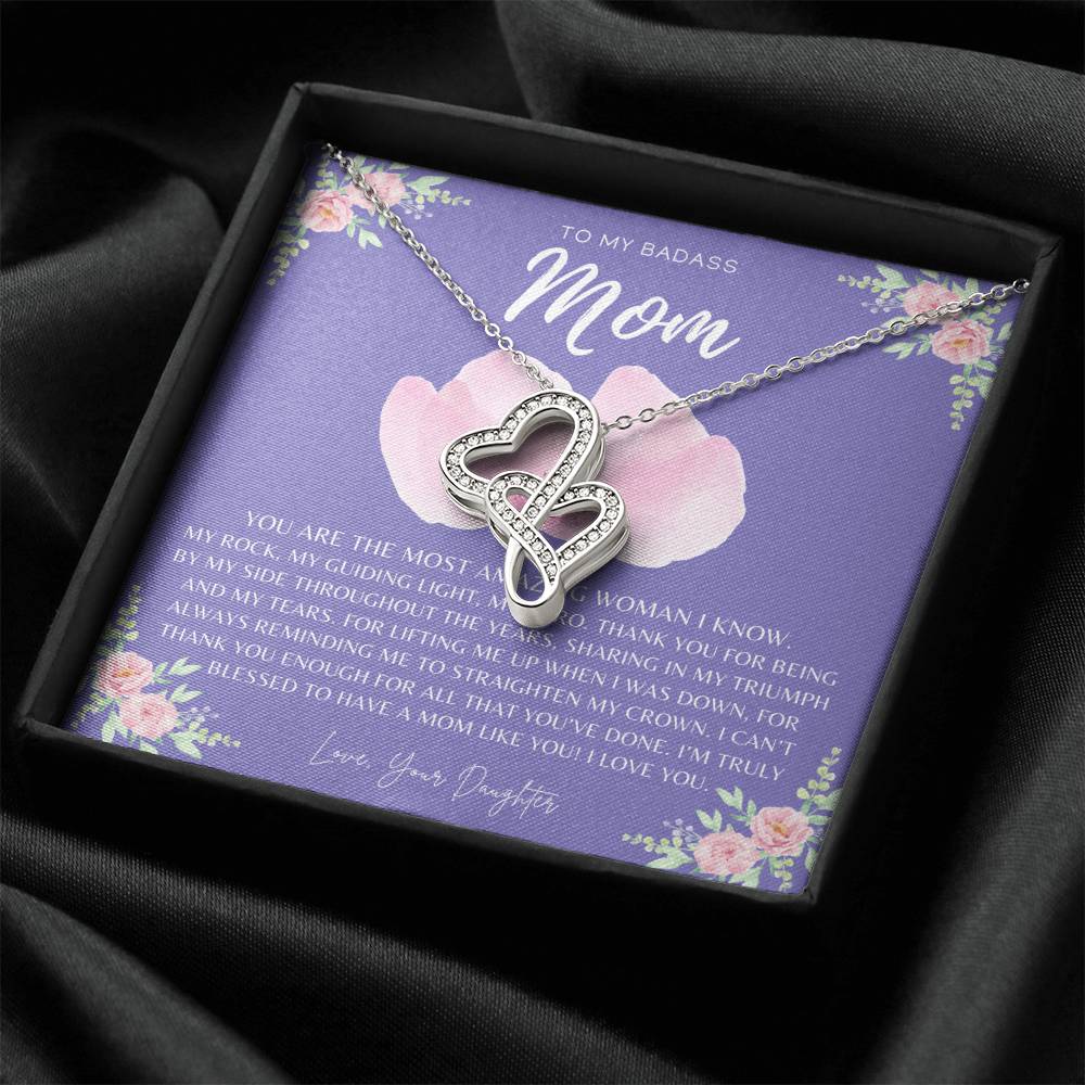 Badass Mom Gift  To My Badass Mom Necklace  Mother’S Day Gift  Daughter To Mom Gift  Gift From Daughter To Mom On Wedd Double Hearts Necklace
