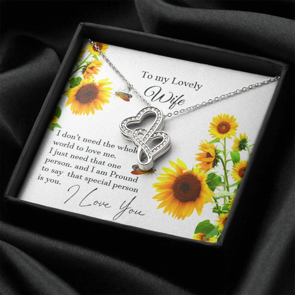 To My Wife  With Pod Message Cards Husband Gift To Wife Love Your Husband. Double Hearts Necklace