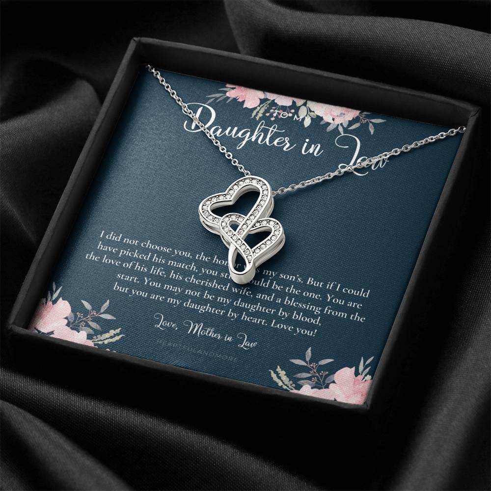 Daughter-In-Law Gift Necklace Wedding Gift Jewelry From Mother-In Law Gift For Bride Daughter-In-Heart Double Hearts Necklace