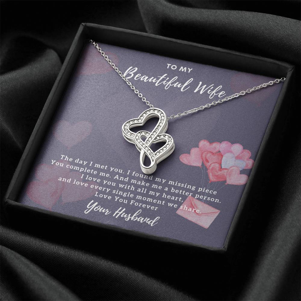 To My Beautiful Wife - Love You Forever Double Hearts Necklace