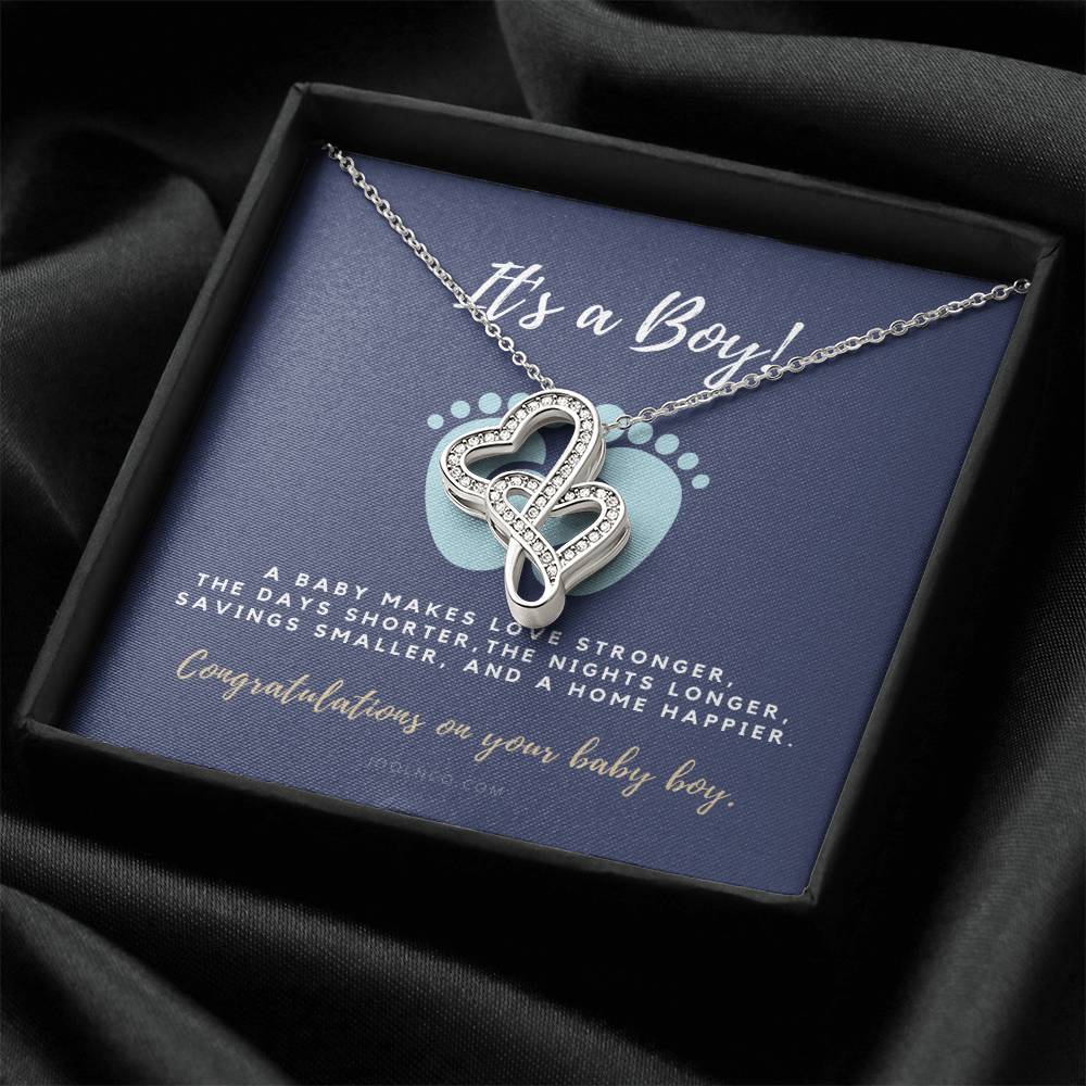 It's A Boy Necklace Gift For Mom  Baby Boy Congratulations  Baby Boy Shower Gift For Mom  New Mom Necklace  New Mom Gi Double Hearts Necklace