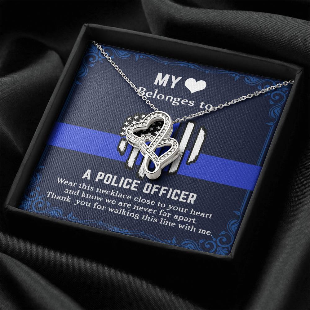 My Heart Belongs To A Police Officer Double Heart Necklace Double Hearts Necklace