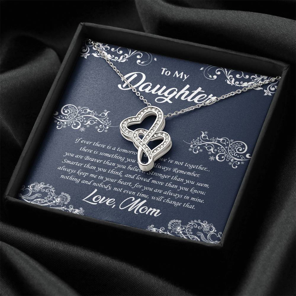 To Daughter From Mom Double Heart Necklace Gift - Mom And Daughter No Matter Where You Go Gift From Mom - Daughter Wed Double Hearts Necklace