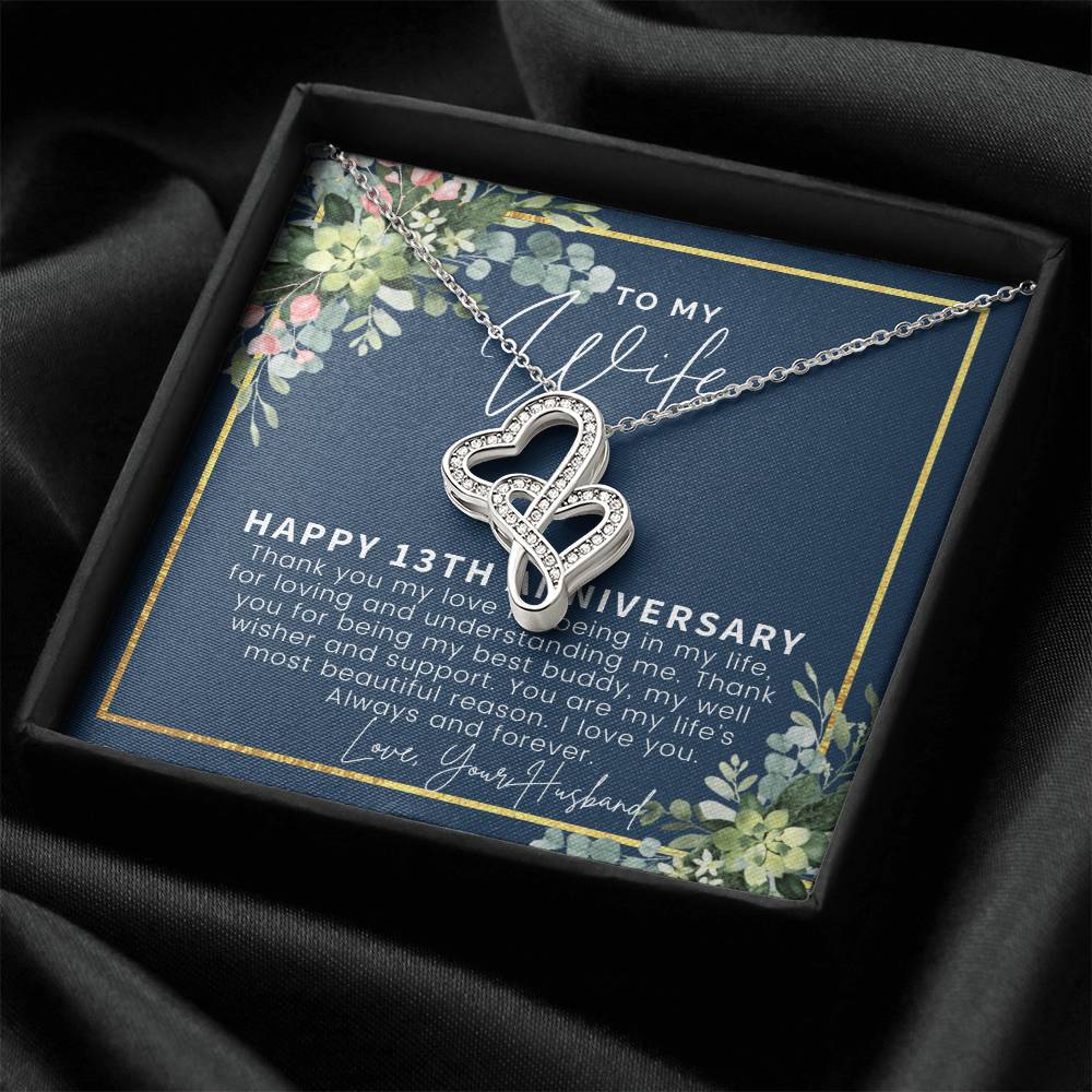 13 Year Anniversary Gift Ideas 13Th Anniversary Gift For Her 13 Year Wedding Anniversary Gift For Wife 13Th Anniversar Double Hearts Necklace