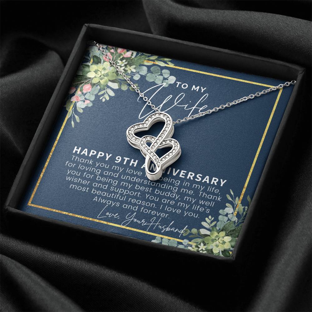 9 Year Anniversary Gift For Wife 9Th Anniversary Gifts 9 Year Wedding Anniversary Gift Ideas 9Th Wedding Anniversary G Double Hearts Necklace