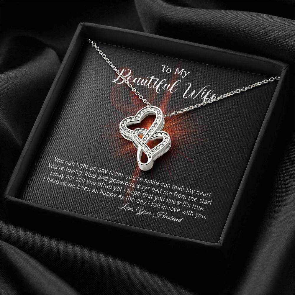 To My Beautiful Wife I Have Never Been As Happy As The Day I Fell In Love With You -  Double Hearts Necklace