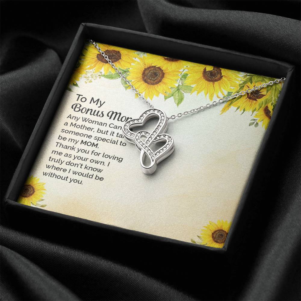 To My Bonus Mom -  Double Hearts Necklace