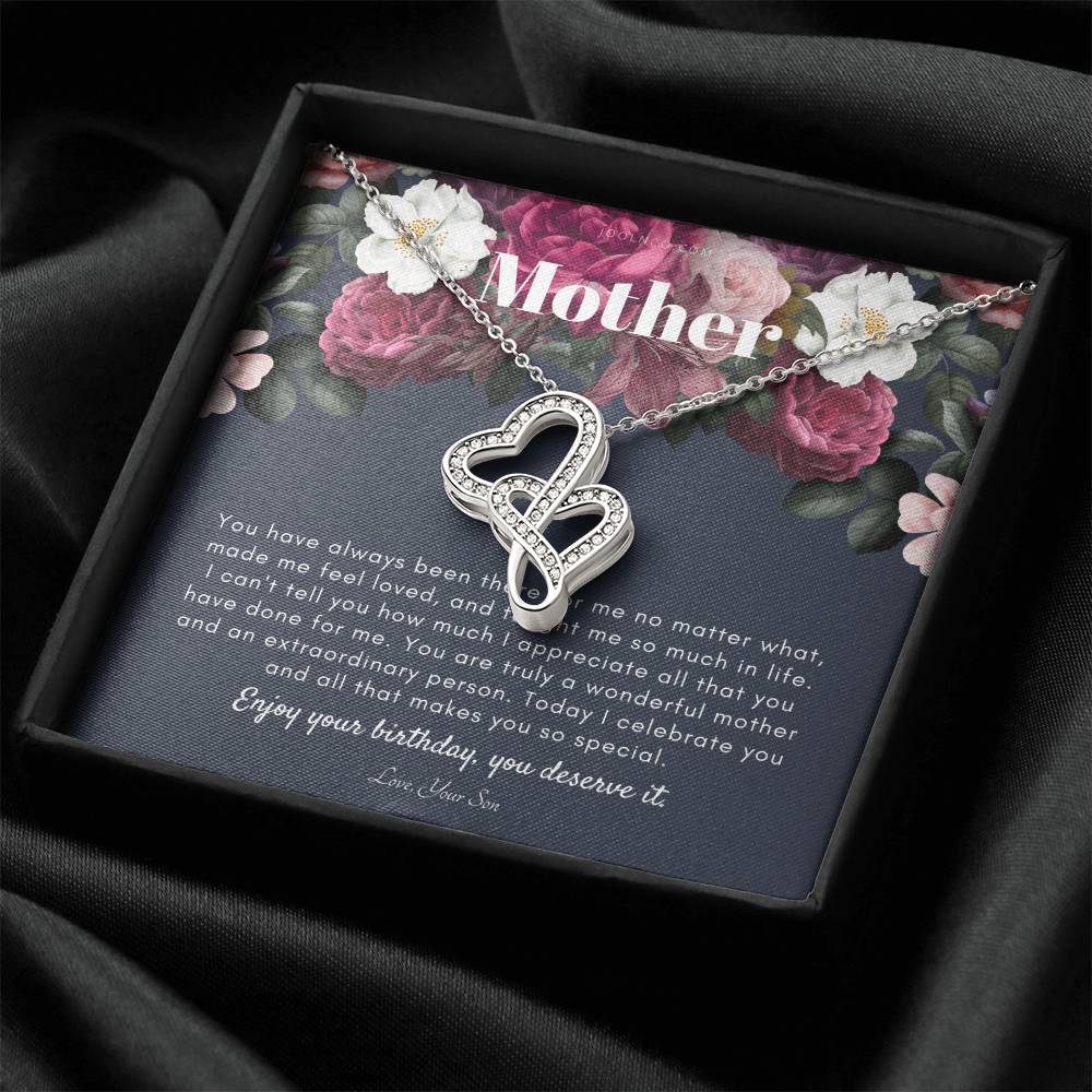 Mother's Birthday Gift  Necklace For Mom's Birthday  Elegant Gift For Mom From Son  Best Mom Gift Message Card Double Hearts Necklace
