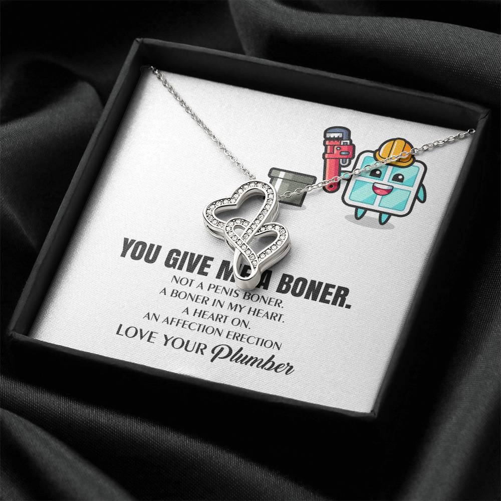 You Give Me A Heart Boner An Affection Erection  Funny & Sarcastic Love For Her Mature Gag Plu Double Hearts Necklace