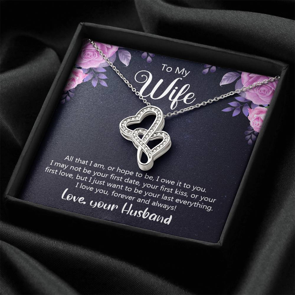To My Wife - I Love You Forever And Always -  Double Hearts Necklace