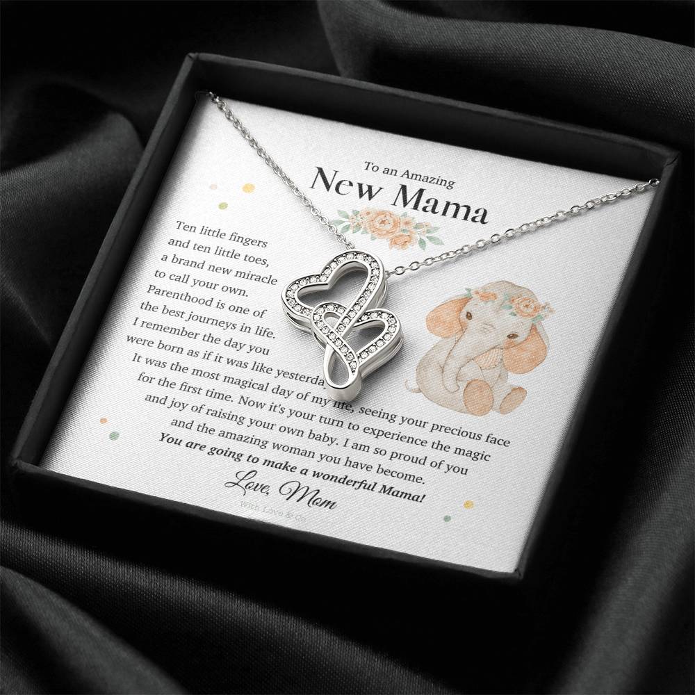 To An Amazing New Mama - Joined Heart Necklace Double Hearts Necklace