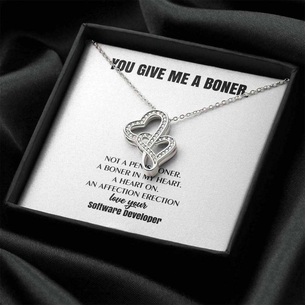 You Give Me A Heart Boner An Affection Erection  Funny & Sarcastic Love For Her Mature Best Fu 7 Double Hearts Necklace