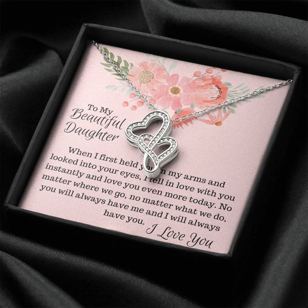 To My Beautiful Daughter -  Double Hearts Necklace