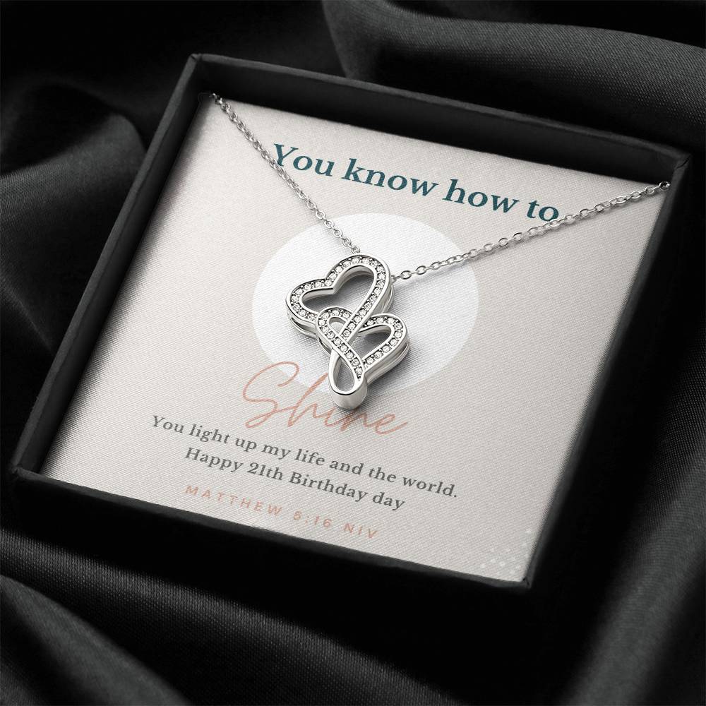 21Th Birthday Girl Double Hearts Necklace
