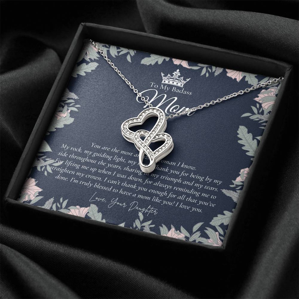 To My Beautiful Mom Necklace  Badass Mom Gift  Mother’S Day Gift  Birthday Gift  Gift From Daughter On Wedding Day Double Hearts Necklace