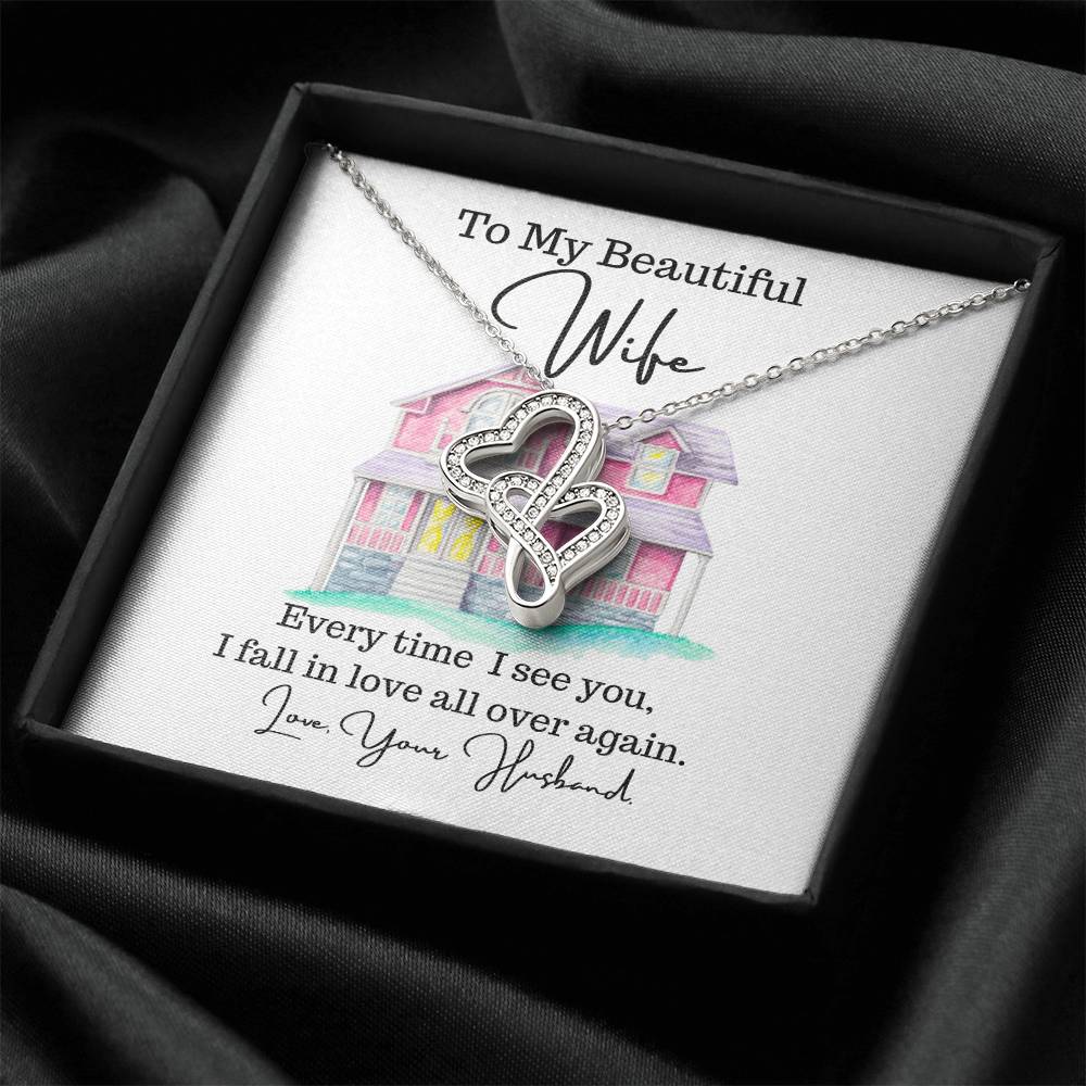Husband To Wife - Necklace For Gift 3 Double Hearts Necklace