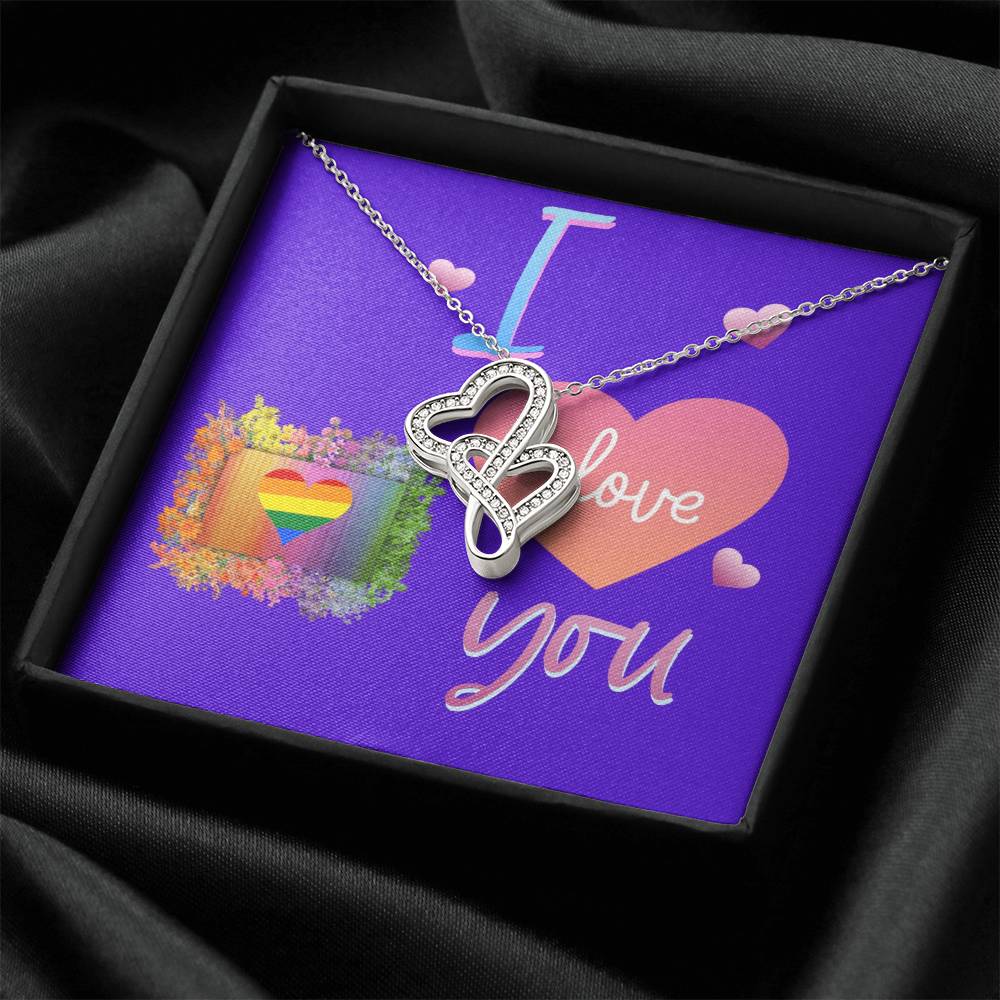 I Love You  Lesbian Love Gift   Double Hearts Necklace