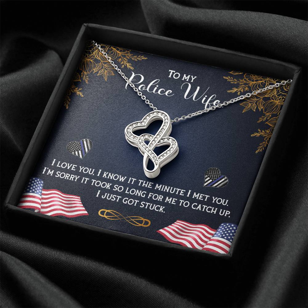 Proud Police Wife Double Hearts Necklace