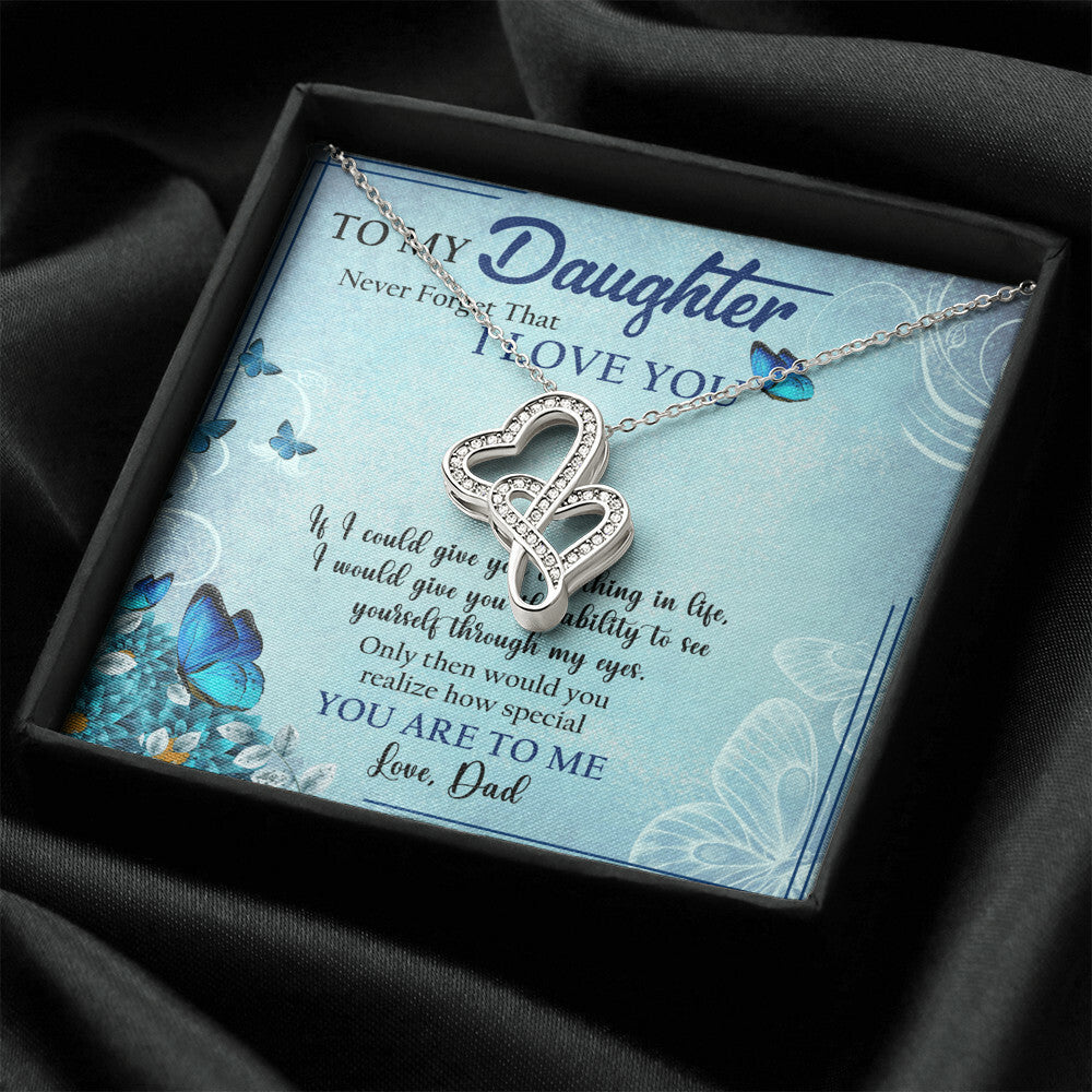 To Daughter From Dad 2 Double Heart Necklace Gift - Gifts For Daughter Gifts For Her - Birthday Gifts - Daughter Gift  2 Double Hearts Necklace