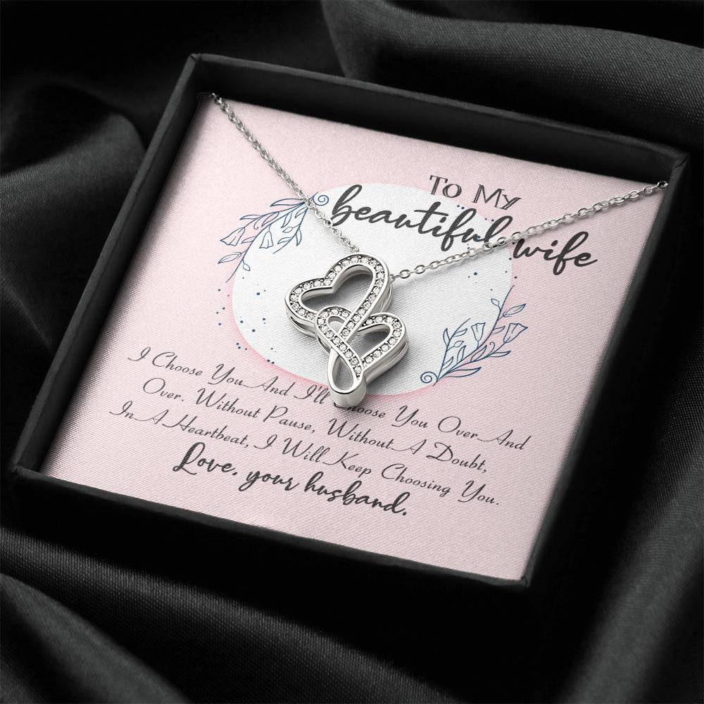 I Choose You  I Will Keep Choosing You Anniversary - Interlocking Hearts Necklace Double Hearts Necklace